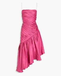 RASARIO Asymmetric pleated linen-blend dress - Pink Pink