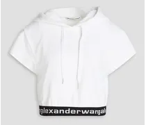 Cropped cotton-lend corduroy hoodie - White