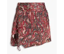 Pleated printed silk crepe de chine mini skirt - Red