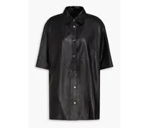 Bead-embellished leather shirt - Black