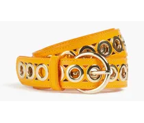 Eyelet-embellished leather belt - Yellow
