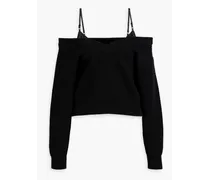 Cold-shoulder ribbed cotton-blend sweater - Black
