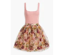 Alice Olivia - Chara stretch mesh-paneled floral-print silk-organza mini dress - Pink