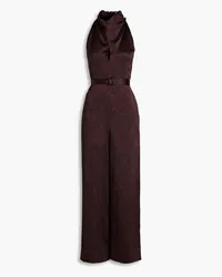 NICHOLAS Ashley belted cutout snake-print silk-satin crepe jumpsuit - Burgundy Burgundy