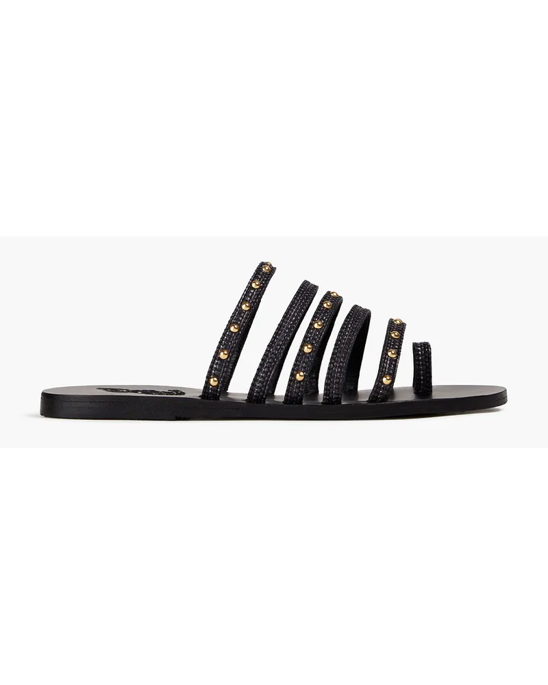 Ancient Greek Sandals Niki studded raffia sandals - Black Black