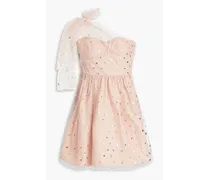 One-shoulder printed tulle mini dress - Pink