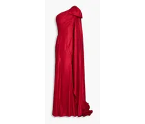 One-shoulder bow-detailed lamé gown - Red