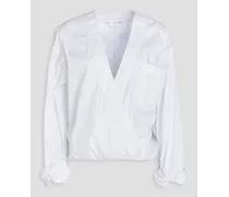 Viotto wrap-effect printed cotton-blend poplin blouse - White