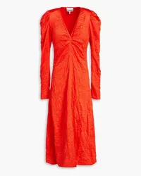 Ganni Crinkled stretch-satin midi dress - Red Red