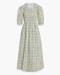 Shrimps Daria shirred checked cotton-poplin midi dress - Yellow Yellow