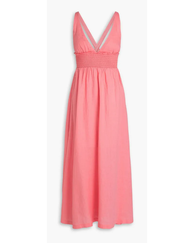 Heidi Klein Lake Garda smocked linen maxi dress - Pink Pink