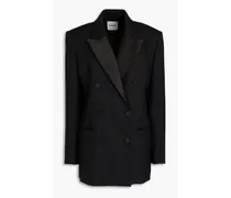 Double-breasted satin-twill paneled twill blazer - Black