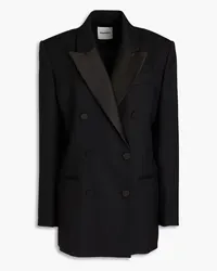 Sandro Double-breasted satin-twill paneled twill blazer - Black Black