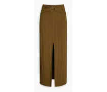 Muyta ring embellished ribbed cotton-blend midi skirt - Brown