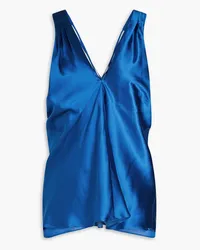 Veronica Beard Stewart pleated silk-blend satin top - Blue Blue