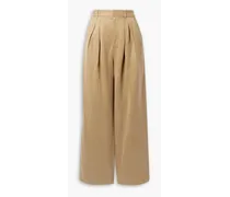 Mari pleated TENCEL™ Lyocell and linen-blend twill wide-leg pants - Brown