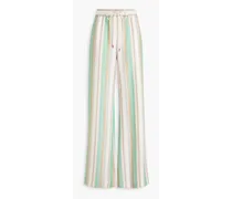 Gathered striped twill wide-leg pants - Green