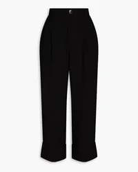 Ganni Cropped textured crepe straight-leg pants - Black Black