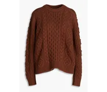 Cable-knit wool and cashmere-blend sweater - Brown