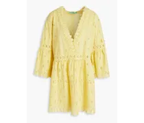 Victoria broderie anglaise cotton mini dress - Yellow