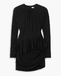 Alessandra Rich Polka-dot flocked silk-georgette mini dress - Black Black