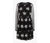 Printed point d'esprit-paneled silk mini dress - Black