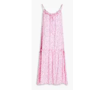 Ruffle-trimmed printed woven midi dress - Pink