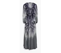 Ruffle-trimmed plissé silk-voile maxi dress - Gray