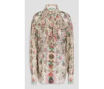 Ruffled paisley-print silk-crepon blouse - White
