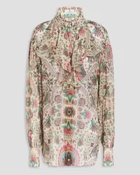 Etro Ruffled paisley-print silk-crepon blouse - White White