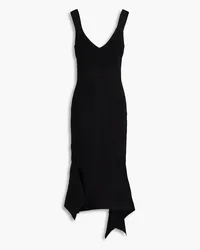 Hervé Léger Asymmetric ribbed-knit midi dress - Black Black