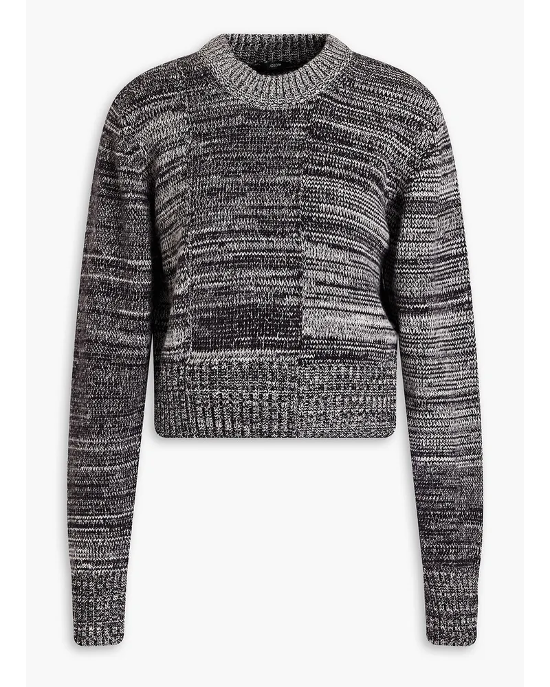 Cropped marled cotton-blend sweater - Black
