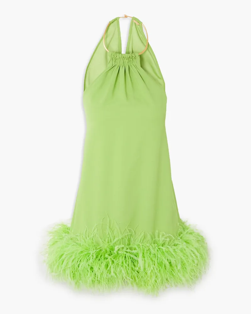 Cult Gaia Reeves feather-trimmed embellished crepe mini dress - Green Green