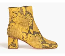 Snake-effect leather ankle boots - Yellow