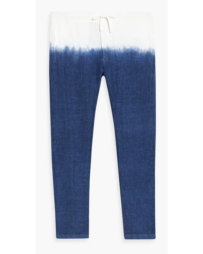 120% Lino Dip-dyed linen and cotton-blend drawstring pants - Blue Blue