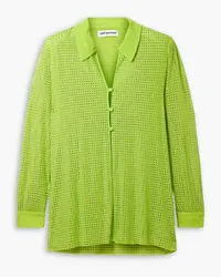 Self-Portrait Crystal-embellished mesh shirt - Green Green