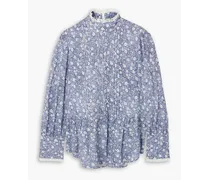 Miranda floral-print cotton-blend peplum blouse - Blue