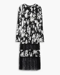 Jason Wu Lace-paneled floral-print plissé silk-satin midi dress - Black Black