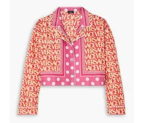 Cropped printed silk-twill shirt - Pink