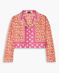 Versace Cropped printed silk-twill shirt - Pink Pink