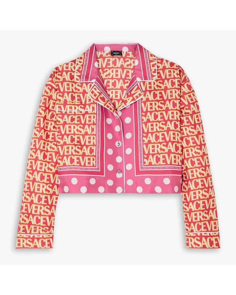 Versace Cropped printed silk-twill shirt - Pink Pink