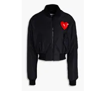 Cropped appliquéd shell bomber jacket - Black