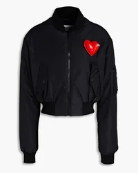 Moschino Cropped appliquéd shell bomber jacket - Black Black