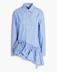 RED Valentino Asymmetric ruffled striped cotton-poplin shirt - Blue Blue