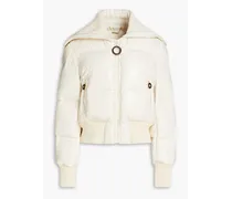 Quilted faux patent-leather down jacket - White