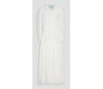 Dahlia corded-lace paneled tiered fil coupé midi dress - White