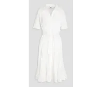 Pleated broderie anglaise midi shirt dress - White