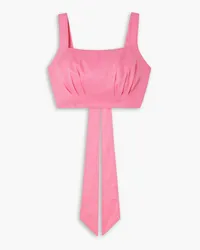 Aje. Eden cropped open-back pleated linen top - Pink Pink