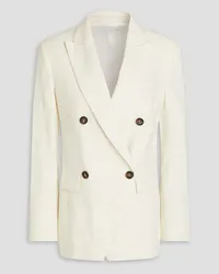 Brunello Cucinelli Double-breasted linen-blend twill blazer - White White