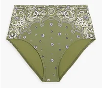 Paisley-print high-rise bikini briefs - Green